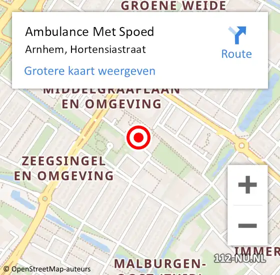 Locatie op kaart van de 112 melding: Ambulance Met Spoed Naar Arnhem, Hortensiastraat op 3 september 2022 12:41