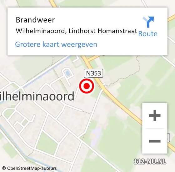 Locatie op kaart van de 112 melding: Brandweer Wilhelminaoord, Linthorst Homanstraat op 3 september 2022 13:15