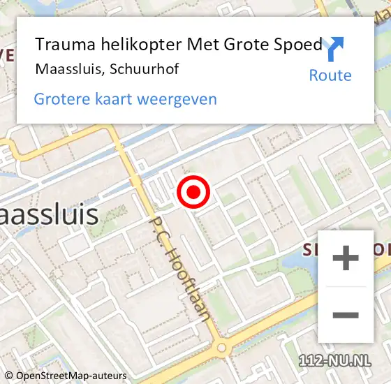 Locatie op kaart van de 112 melding: Trauma helikopter Met Grote Spoed Naar Maassluis, Schuurhof op 3 september 2022 13:18