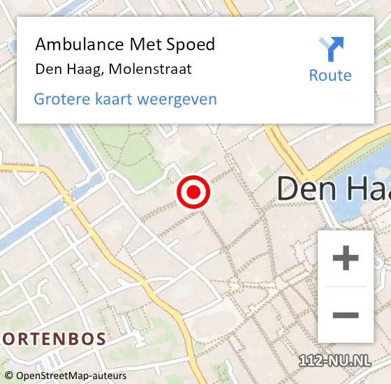 Locatie op kaart van de 112 melding: Ambulance Met Spoed Naar Den Haag, Molenstraat op 3 september 2022 13:19