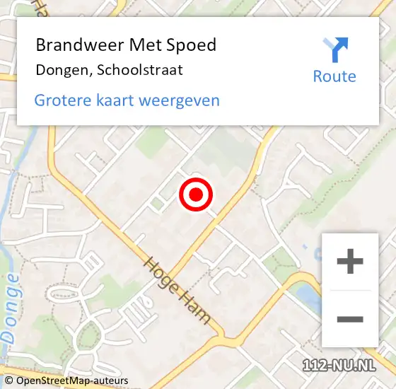 Locatie op kaart van de 112 melding: Brandweer Met Spoed Naar Dongen, Schoolstraat op 3 september 2022 13:21