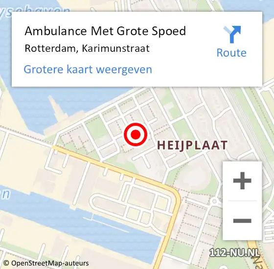 Locatie op kaart van de 112 melding: Ambulance Met Grote Spoed Naar Rotterdam, Karimunstraat op 3 september 2022 13:29