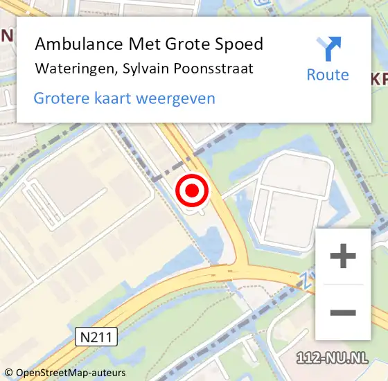 Locatie op kaart van de 112 melding: Ambulance Met Grote Spoed Naar Wateringen, Sylvain Poonsstraat op 3 september 2022 13:41