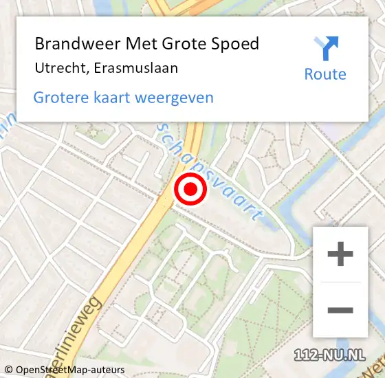 Locatie op kaart van de 112 melding: Brandweer Met Grote Spoed Naar Utrecht, Erasmuslaan op 28 juli 2014 12:42