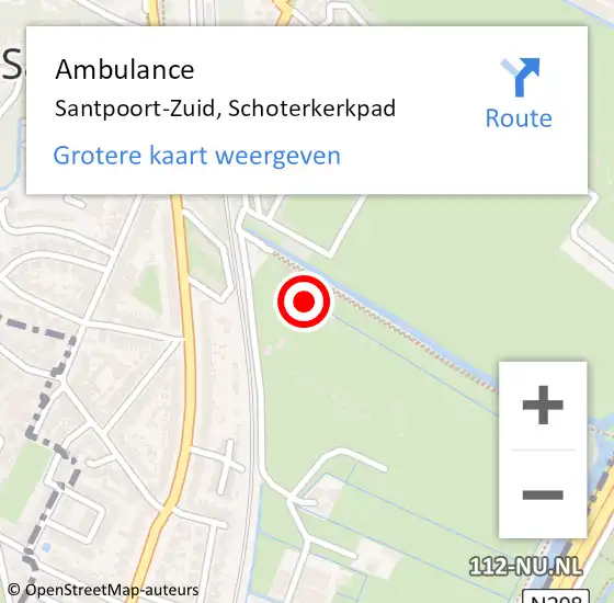 Locatie op kaart van de 112 melding: Ambulance Santpoort-Zuid, Schoterkerkpad op 3 september 2022 14:19
