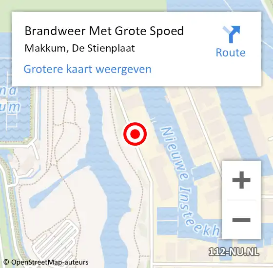 Locatie op kaart van de 112 melding: Brandweer Met Grote Spoed Naar Makkum, De Stienplaat op 3 september 2022 14:39