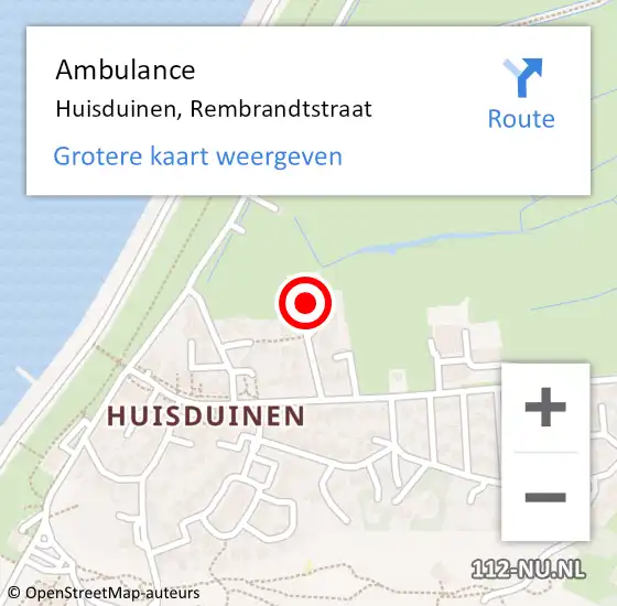 Locatie op kaart van de 112 melding: Ambulance Huisduinen, Rembrandtstraat op 3 september 2022 14:40