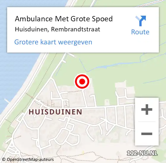 Locatie op kaart van de 112 melding: Ambulance Met Grote Spoed Naar Huisduinen, Rembrandtstraat op 3 september 2022 14:41