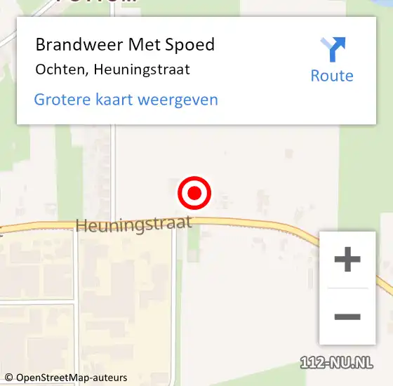 Locatie op kaart van de 112 melding: Brandweer Met Spoed Naar Ochten, Heuningstraat op 3 september 2022 14:48