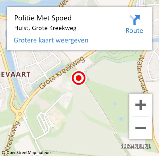 Locatie op kaart van de 112 melding: Politie Met Spoed Naar Hulst, Grote Kreekweg op 3 september 2022 14:48
