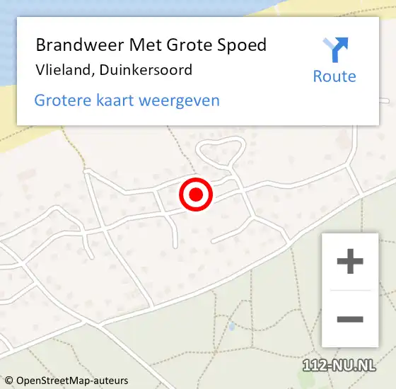 Locatie op kaart van de 112 melding: Brandweer Met Grote Spoed Naar Vlieland, Duinkersoord op 3 september 2022 14:56