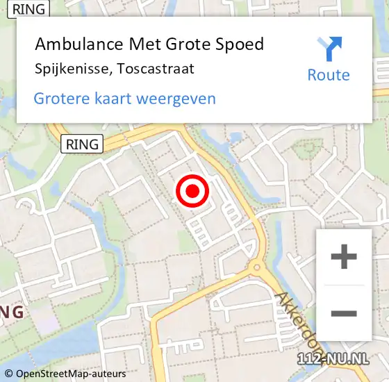 Locatie op kaart van de 112 melding: Ambulance Met Grote Spoed Naar Spijkenisse, Toscastraat op 3 september 2022 15:01