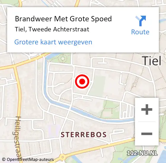 Locatie op kaart van de 112 melding: Brandweer Met Grote Spoed Naar Tiel, Tweede Achterstraat op 3 september 2022 15:07