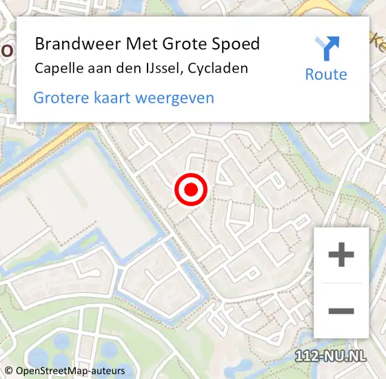 Locatie op kaart van de 112 melding: Brandweer Met Grote Spoed Naar Capelle aan den IJssel, Cycladen op 3 september 2022 15:16