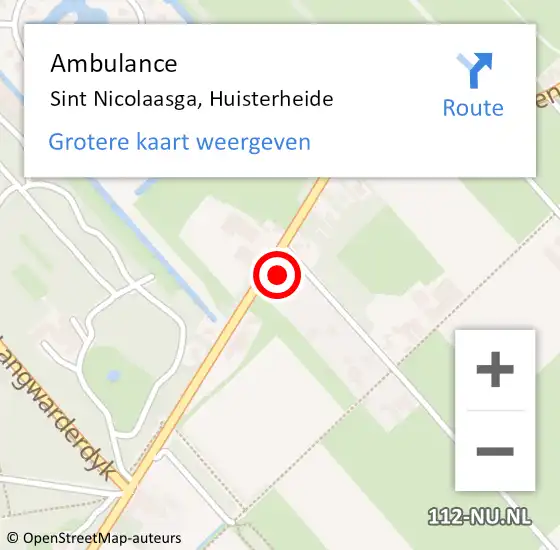 Locatie op kaart van de 112 melding: Ambulance Sint Nicolaasga, Huisterheide op 3 september 2022 15:17