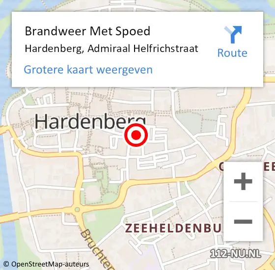 Locatie op kaart van de 112 melding: Brandweer Met Spoed Naar Hardenberg, Admiraal Helfrichstraat op 3 september 2022 15:23