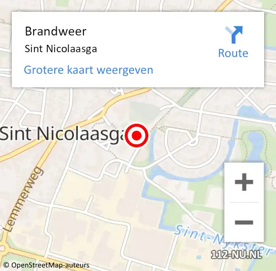 Locatie op kaart van de 112 melding: Brandweer Sint Nicolaasga op 3 september 2022 15:26