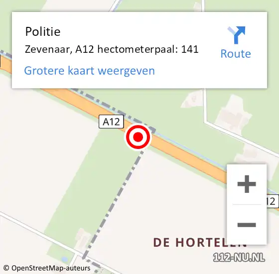 Locatie op kaart van de 112 melding: Politie Zevenaar, A12 hectometerpaal: 141 op 3 september 2022 15:27