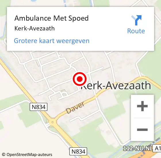 Locatie op kaart van de 112 melding: Ambulance Met Spoed Naar Kerk-Avezaath op 3 september 2022 15:38