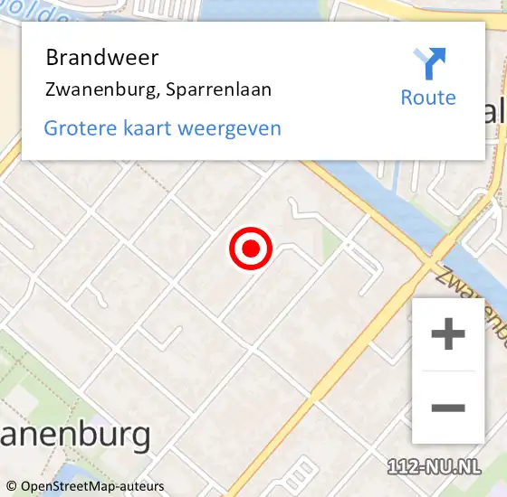 Locatie op kaart van de 112 melding: Brandweer Zwanenburg, Sparrenlaan op 3 september 2022 16:02