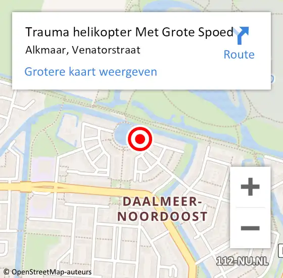 Locatie op kaart van de 112 melding: Trauma helikopter Met Grote Spoed Naar Alkmaar, Venatorstraat op 3 september 2022 16:07