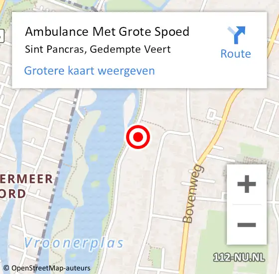 Locatie op kaart van de 112 melding: Ambulance Met Grote Spoed Naar Sint Pancras, Gedempte Veert op 3 september 2022 16:08