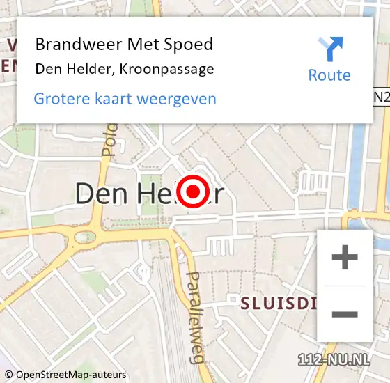 Locatie op kaart van de 112 melding: Brandweer Met Spoed Naar Den Helder, Kroonpassage op 3 september 2022 16:44