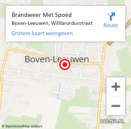 Locatie op kaart van de 112 melding: Brandweer Met Spoed Naar Boven-Leeuwen, Willibrordusstraat op 28 juli 2014 12:56