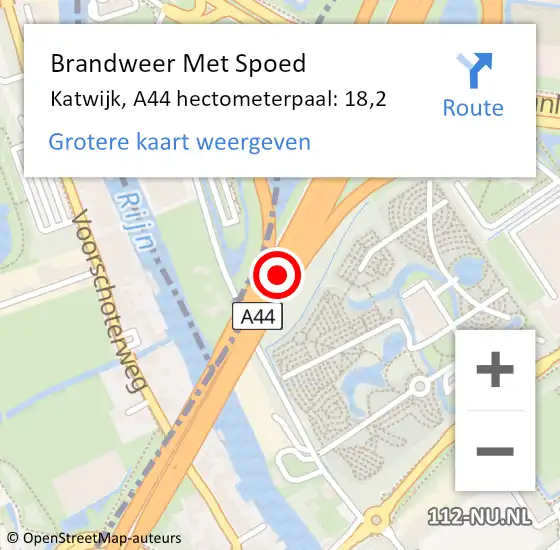 Locatie op kaart van de 112 melding: Brandweer Met Spoed Naar Katwijk, A44 hectometerpaal: 18,2 op 3 september 2022 16:48