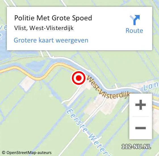 Locatie op kaart van de 112 melding: Politie Met Grote Spoed Naar Vlist, West-Vlisterdijk op 3 september 2022 16:53