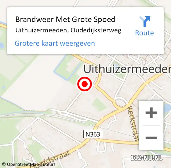 Locatie op kaart van de 112 melding: Brandweer Met Grote Spoed Naar Uithuizermeeden, Oudedijksterweg op 3 september 2022 17:06