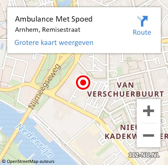 Locatie op kaart van de 112 melding: Ambulance Met Spoed Naar Arnhem, Remisestraat op 3 september 2022 17:08