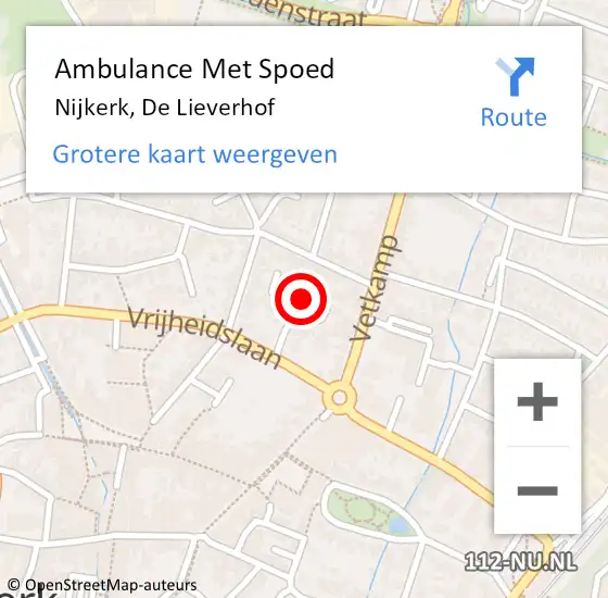 Locatie op kaart van de 112 melding: Ambulance Met Spoed Naar Nijkerk, De Lieverhof op 3 september 2022 17:14