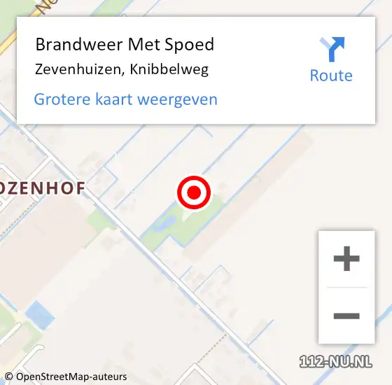 Locatie op kaart van de 112 melding: Brandweer Met Spoed Naar Zevenhuizen, Knibbelweg op 3 september 2022 17:26
