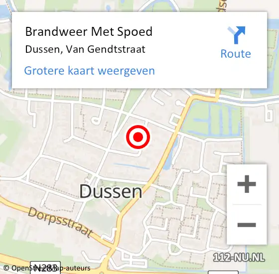 Locatie op kaart van de 112 melding: Brandweer Met Spoed Naar Dussen, Van Gendtstraat op 28 juli 2014 12:59