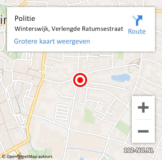 Locatie op kaart van de 112 melding: Politie Winterswijk, Verlengde Ratumsestraat op 3 september 2022 17:41