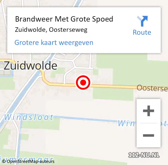 Locatie op kaart van de 112 melding: Brandweer Met Grote Spoed Naar Zuidwolde, Oosterseweg op 3 september 2022 17:50