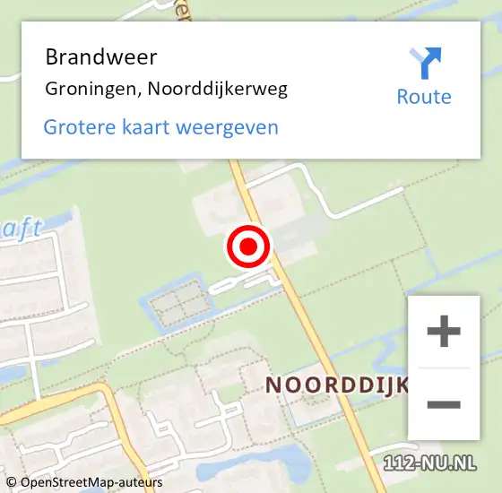 Locatie op kaart van de 112 melding: Brandweer Groningen, Noorddijkerweg op 3 september 2022 17:51