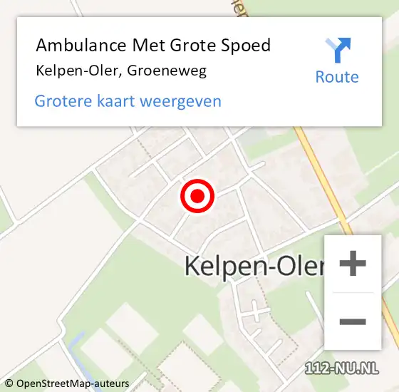 Locatie op kaart van de 112 melding: Ambulance Met Grote Spoed Naar Kelpen-Oler, Groeneweg op 3 september 2022 18:03