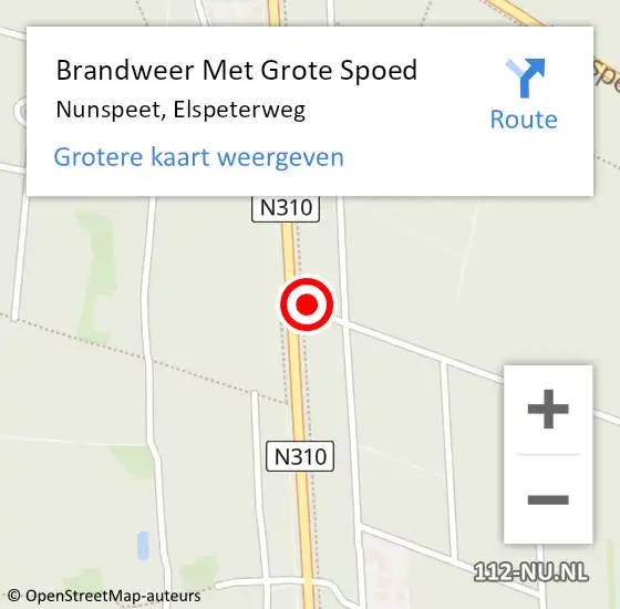 Locatie op kaart van de 112 melding: Brandweer Met Grote Spoed Naar Nunspeet, Elspeterweg op 3 september 2022 18:09