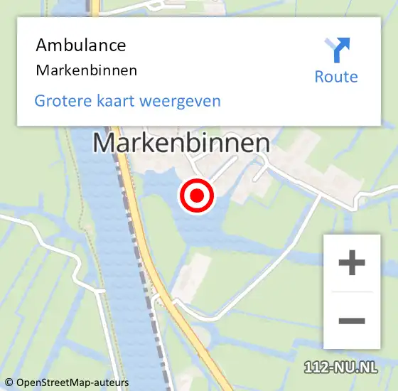 Locatie op kaart van de 112 melding: Ambulance Markenbinnen op 3 september 2022 18:11