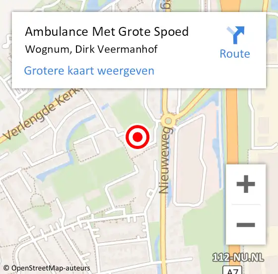 Locatie op kaart van de 112 melding: Ambulance Met Grote Spoed Naar Wognum, Dirk Veermanhof op 3 september 2022 18:12