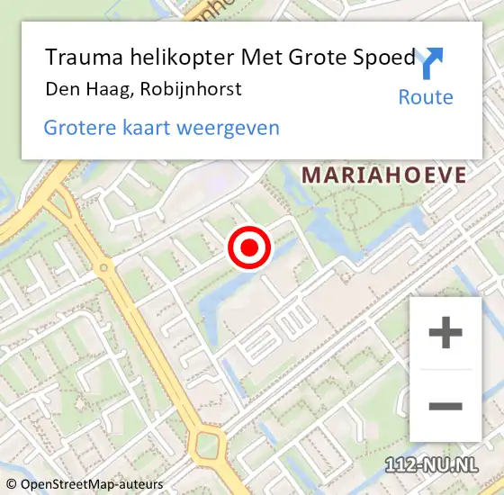 Locatie op kaart van de 112 melding: Trauma helikopter Met Grote Spoed Naar Den Haag, Robijnhorst op 3 september 2022 18:23