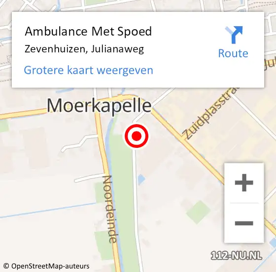 Locatie op kaart van de 112 melding: Ambulance Met Spoed Naar Zevenhuizen, Julianaweg op 3 september 2022 18:47