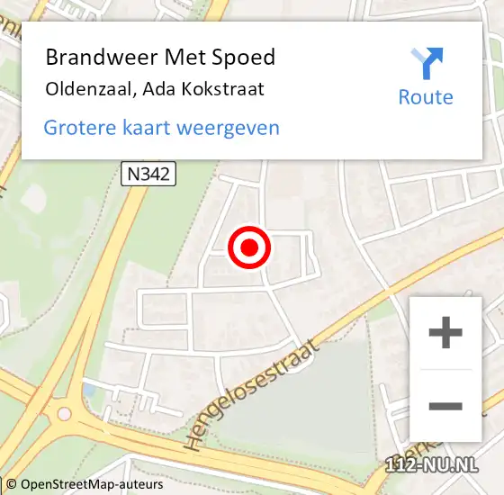 Locatie op kaart van de 112 melding: Brandweer Met Spoed Naar Oldenzaal, Ada Kokstraat op 3 september 2022 19:10