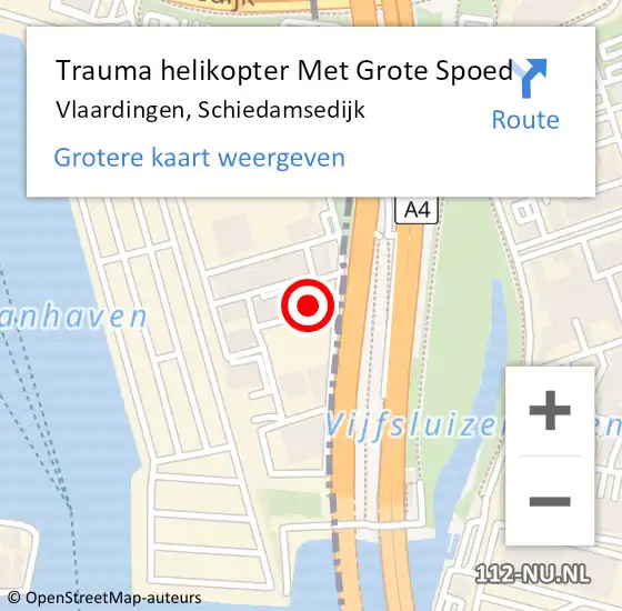 Locatie op kaart van de 112 melding: Trauma helikopter Met Grote Spoed Naar Vlaardingen, Schiedamsedijk op 3 september 2022 19:15