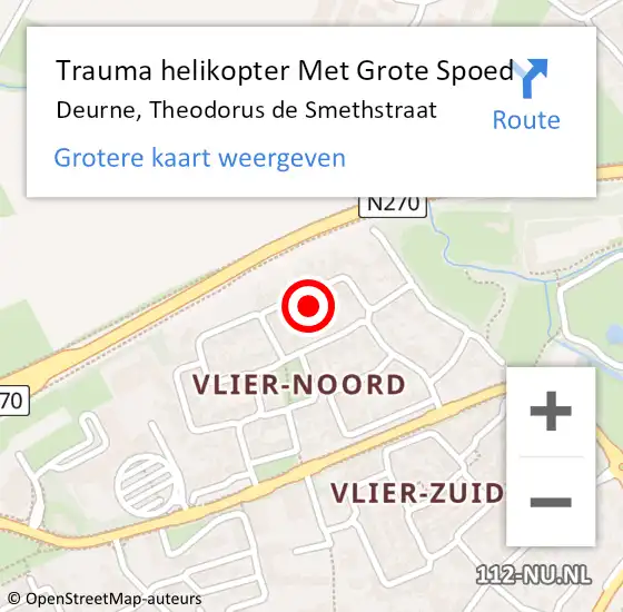 Locatie op kaart van de 112 melding: Trauma helikopter Met Grote Spoed Naar Deurne, Theodorus de Smethstraat op 3 september 2022 19:32