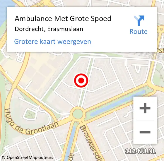 Locatie op kaart van de 112 melding: Ambulance Met Grote Spoed Naar Dordrecht, Erasmuslaan op 3 september 2022 19:37