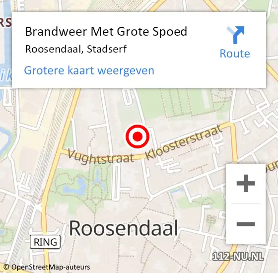 Locatie op kaart van de 112 melding: Brandweer Met Grote Spoed Naar Roosendaal, Stadserf op 3 september 2022 19:47