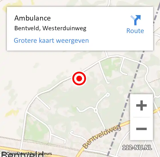 Locatie op kaart van de 112 melding: Ambulance Bentveld, Westerduinweg op 3 september 2022 20:22